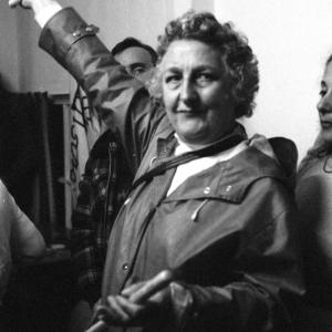 woman with drumsticks