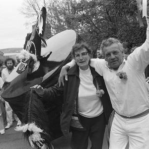 Man and woman with Old Oss in background