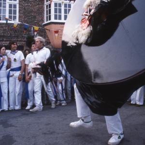 Blue Ribbon Oss dancing outside The Shipwrights Arms