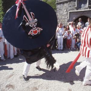 Old Oss being teased in front of Prideaux Place house