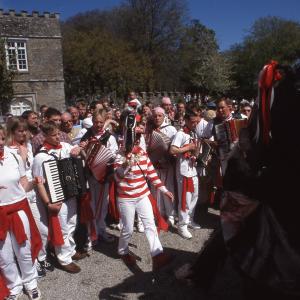 Old Oss being teased outside Prideaux Place house