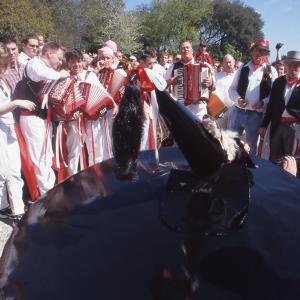 Old Oss in front of band at Prideaux Place