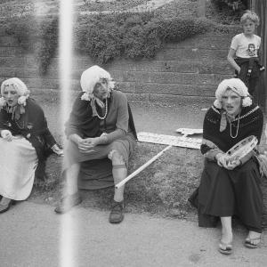 Merrymakers outside in costume