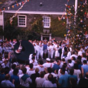 Blue Ribbon Oss being teased under maypole