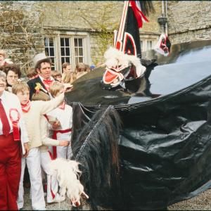 Old Oss, Master of Ceremonies, children, party in front of Prideaux Place house