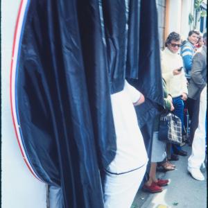 Blue Ribbon rider's body exposed under costume