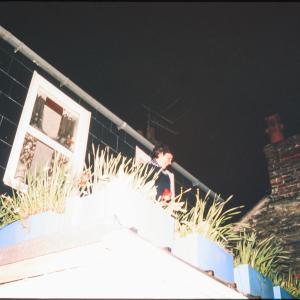 Person on roof garden at night