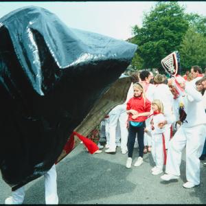 Old Oss being teased by man at Prideaux Place