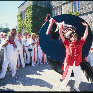 Old Oss being teased in front of Prideaux Place house