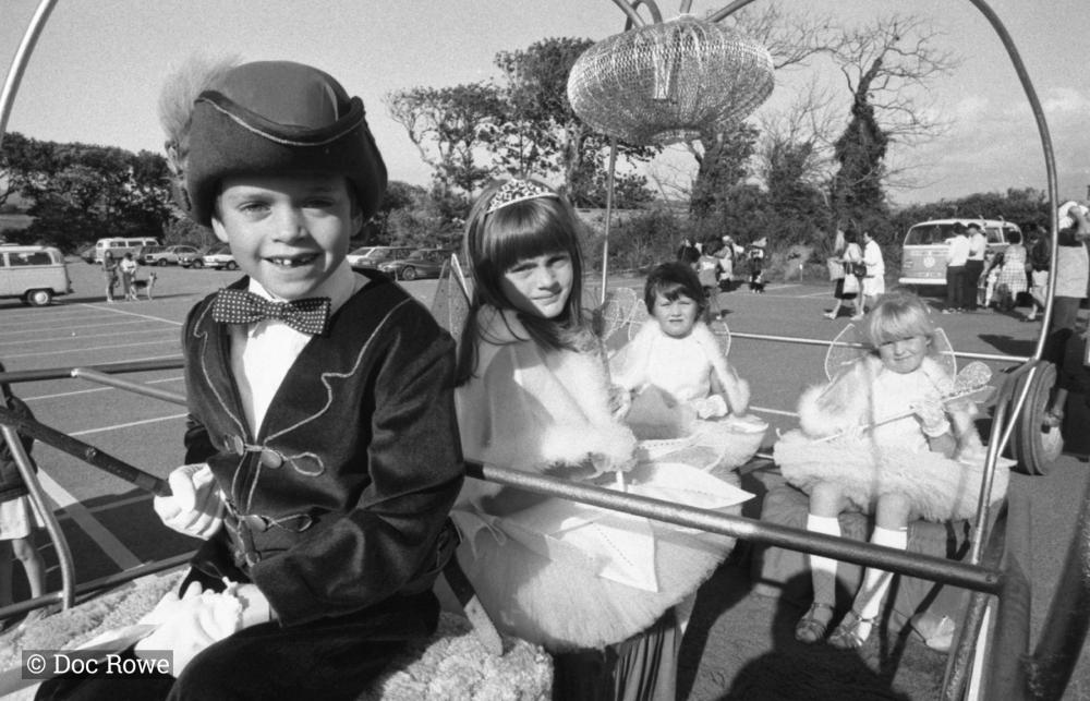 children in costumes on trailer