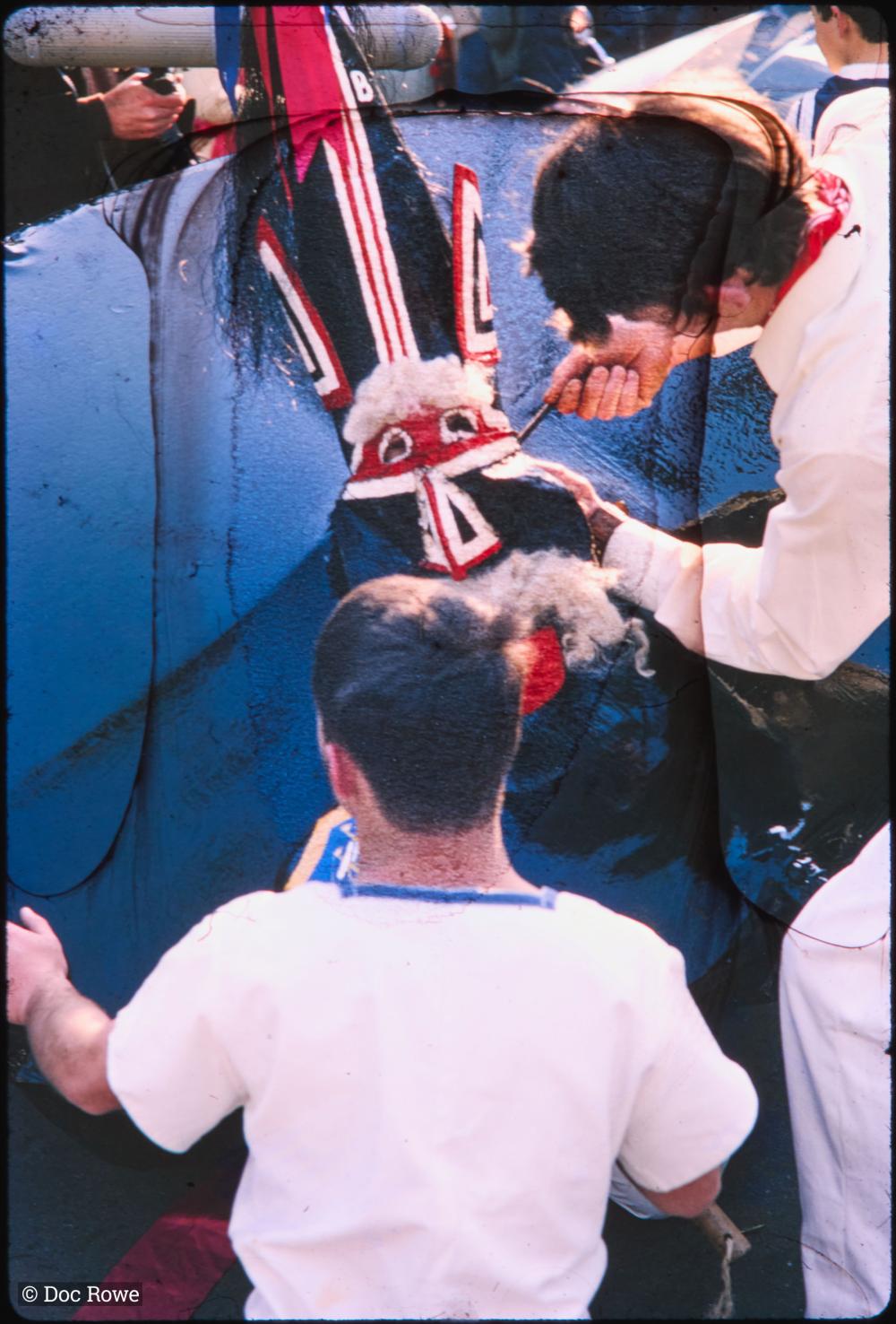 Early morning, last minute repairs to Blue Ribbon