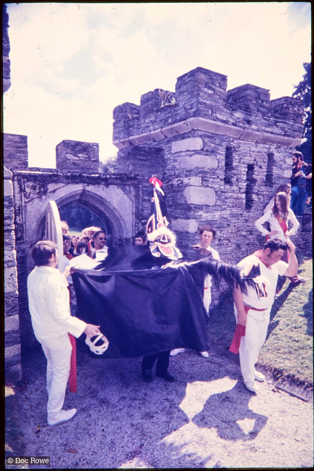Old Oss coming through entrance gate to Prideaux Place