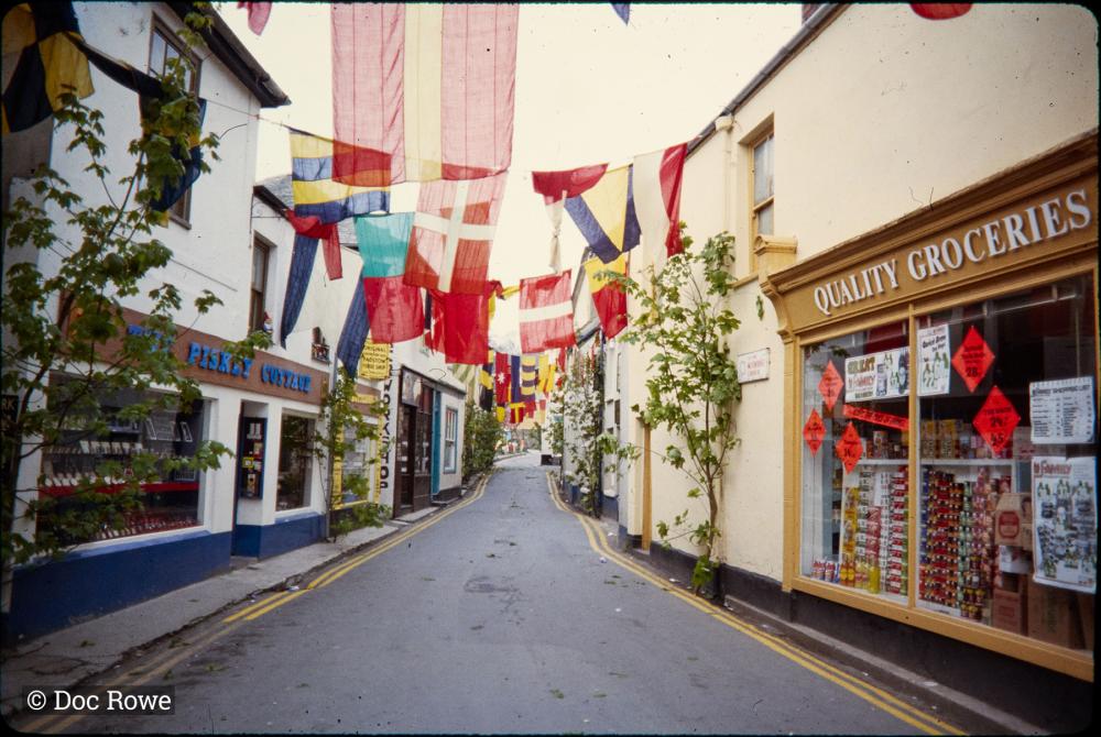 Lanadwell street decorated with flags